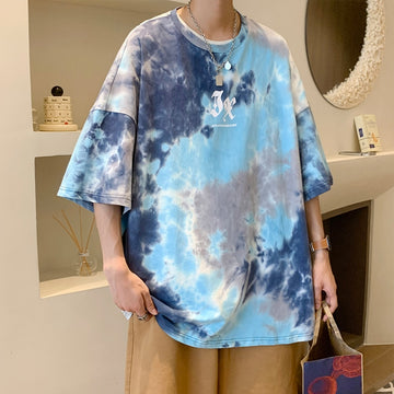 Men Summer New Hot Hip Hop Streetwear Fashion T-Shirts Cotton Oversized Top Tees Mens Casual Tie-Dye O-Neck Short Sleeve T Shirt